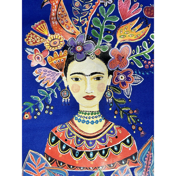 Frieda Kahlo Flower Artsy Canvas Reusable Tote Bag Shopping Travel Grocery - Picture 2 of 9